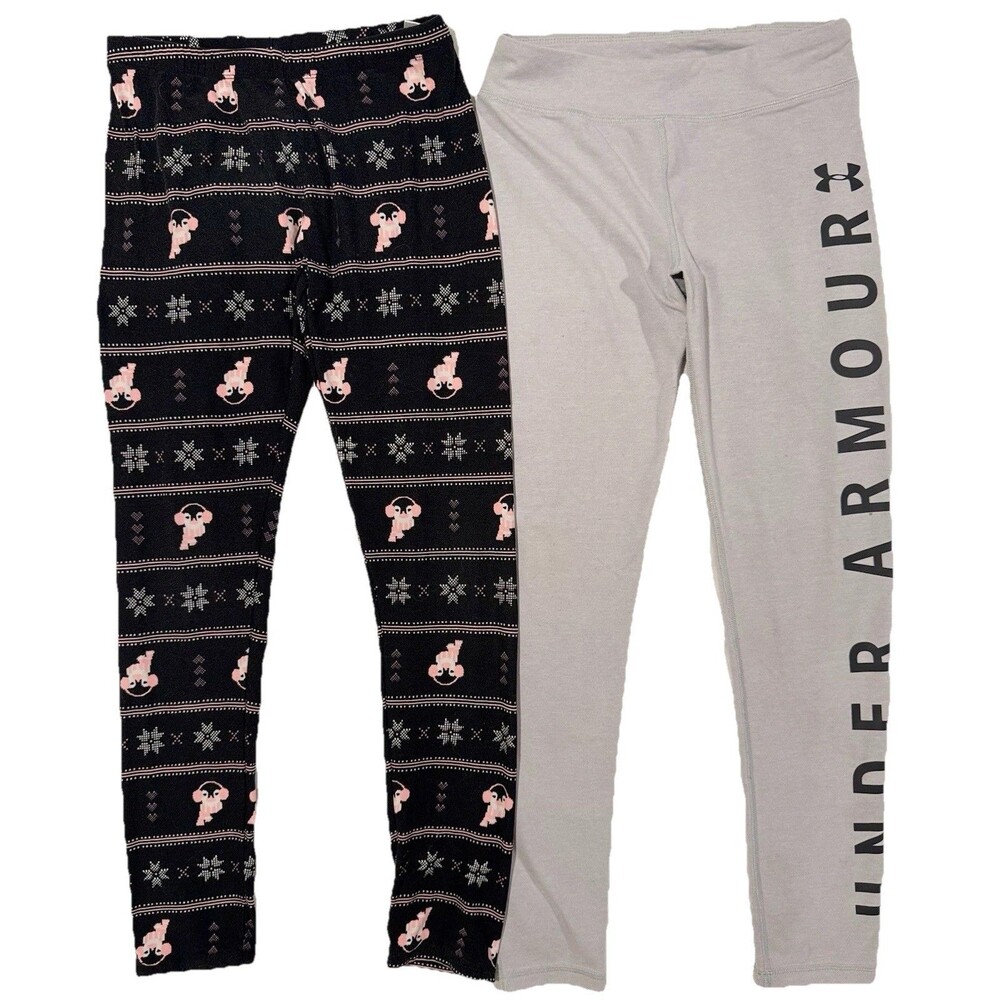 Girls Leggings Size 12 Lot Of 2 Pairs Under Armor Girls Stretch Full Length EUC